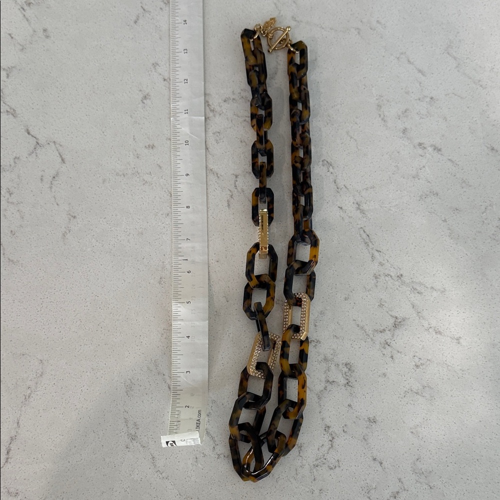 Tortoiseshell Link Necklace with Gold Accents - Women Jewelry